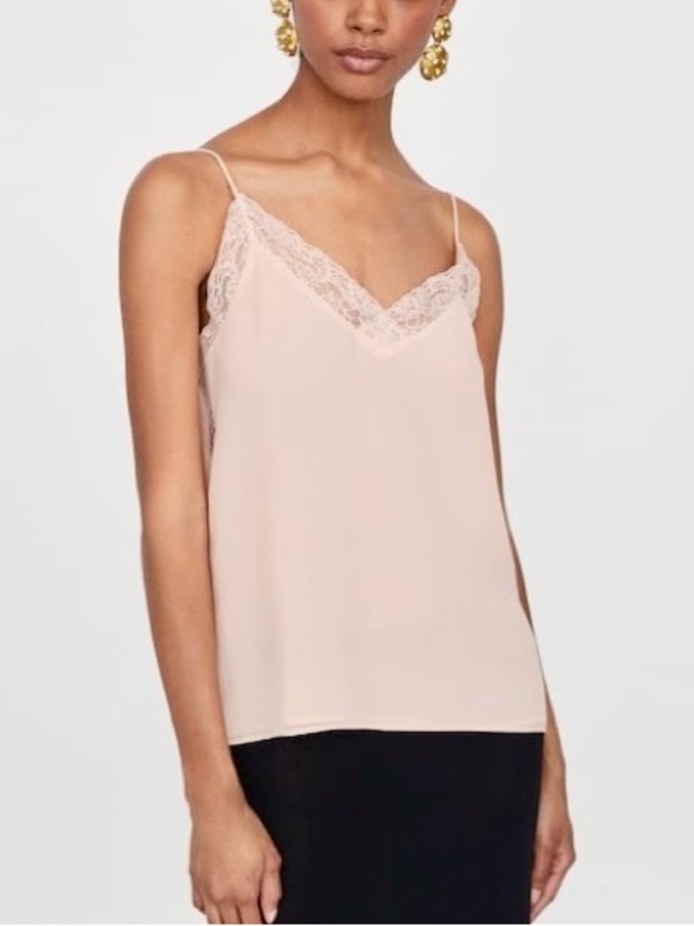 ZARA Soft Blush & Cream Lace Trim Spaghetti Strap Cami Camisole Top